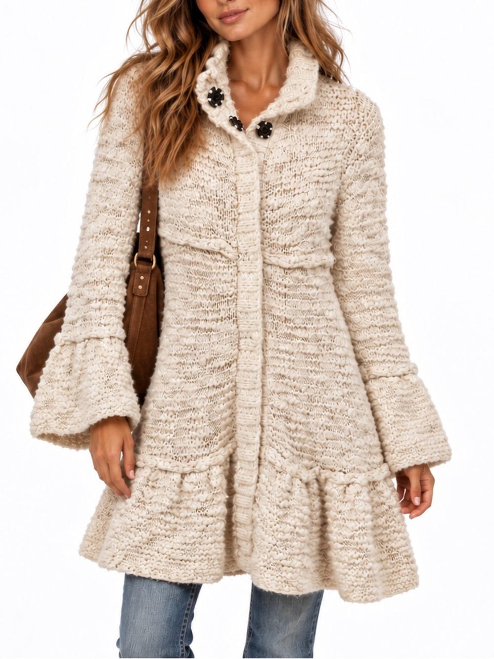 Free People Long Wool Blend Sweater Coat Cardigan Medium